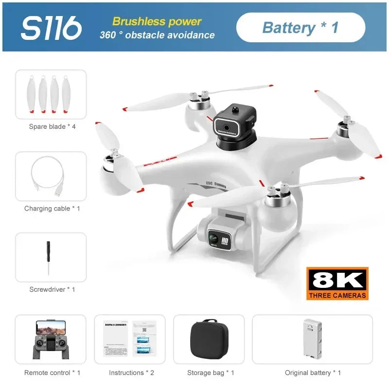 S116 Drone - 8K Brushless Motor Dual Camera Optical Flow Zoom Obstacle Avoidance Quadcopter