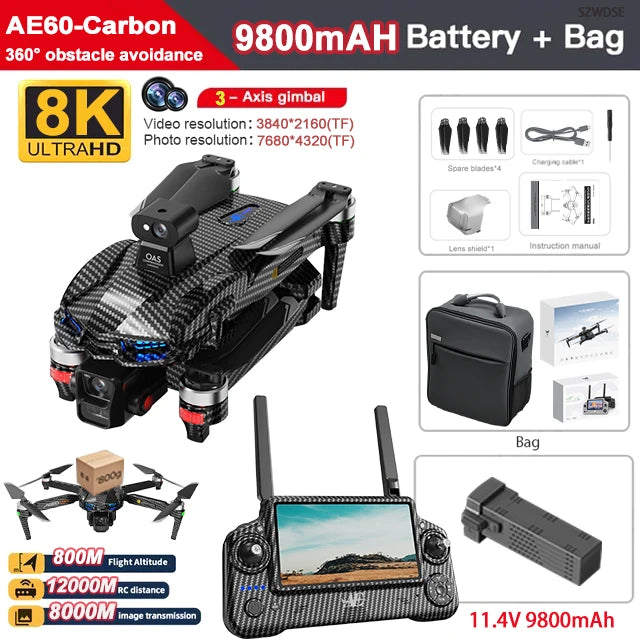 AE60 GPS Drone - Professional 8K Camera 3-Axis Gimbal 5G WiFi Brushless Touch Screen Control Fishing