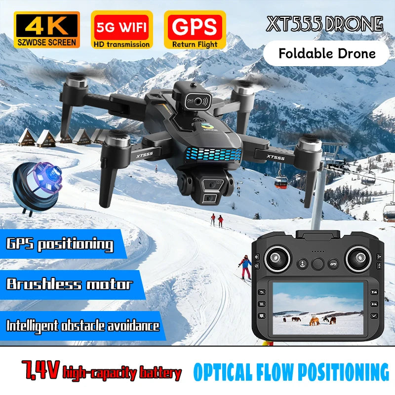 D043 - XT555 Drone - GPS 4K/8K Dual Camera Brushless 5G WiFi FPV Foldable 4.3" Screen Display Quadcopter