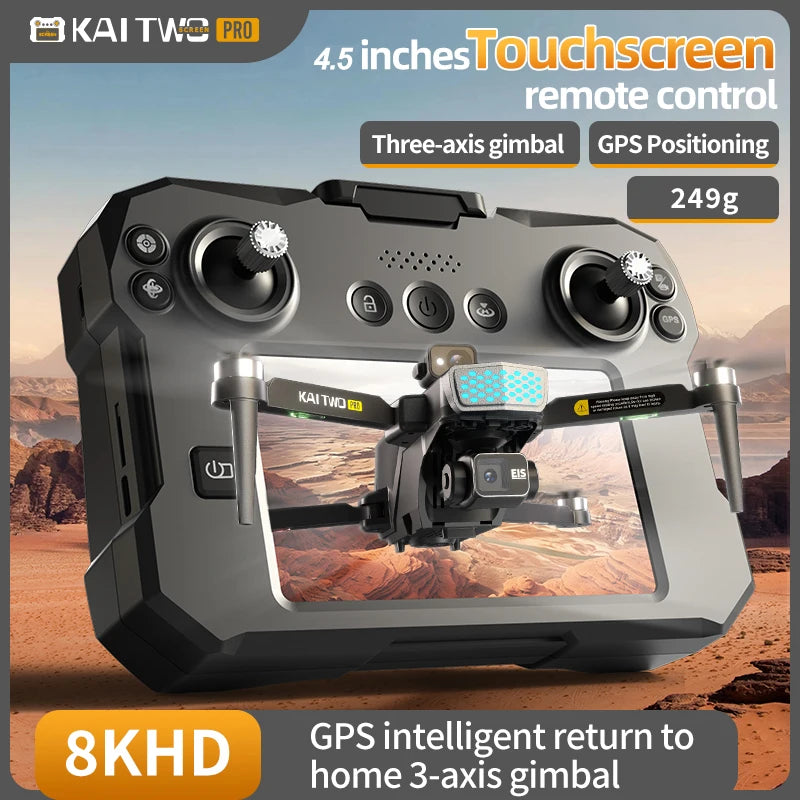 KAI TWO Drone - 8K HD GPS Professional Dual Camera Brushless with Obstacle Avoidance & Screen