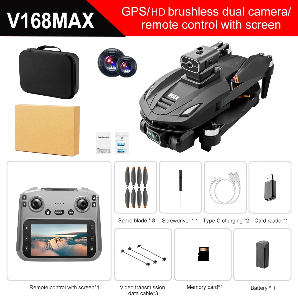 V168 MAX GPS Drone - Professional 8K HD Camera Obstacle Avoidance FPV 5G WiFi Brushless Screen Control Quadcopter