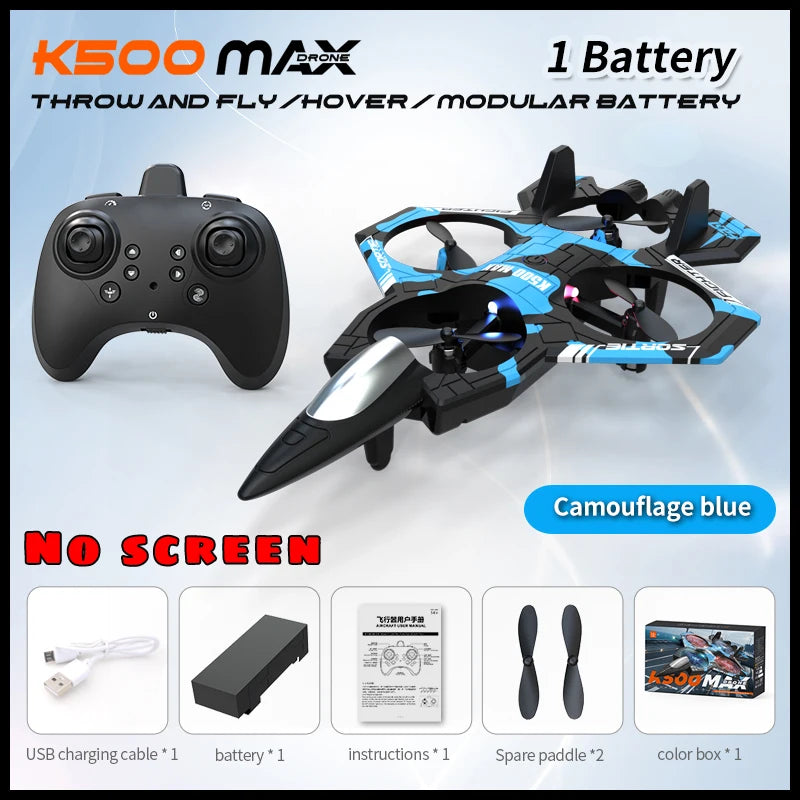 K500 MAX Drone - 2.4G WiFi RC Fighter Airplane Stunt Tumbling LED Colored Lights Christmas Gift