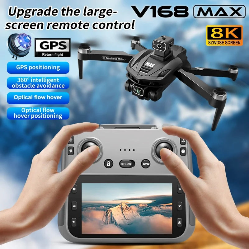 V168 MAX GPS Drone - Professional 8K HD Camera Obstacle Avoidance FPV 5G WiFi Brushless Screen Control Quadcopter
