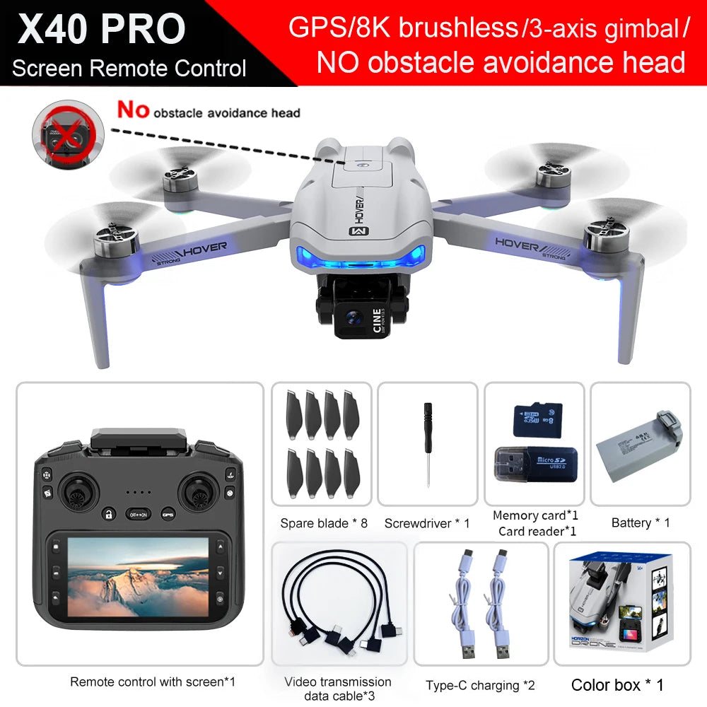X40 Drone - 4K Professional HD Camera 3-Axis Gimbal Obstacle Avoidance Aerial Photography Brushless Foldable Quadcopter