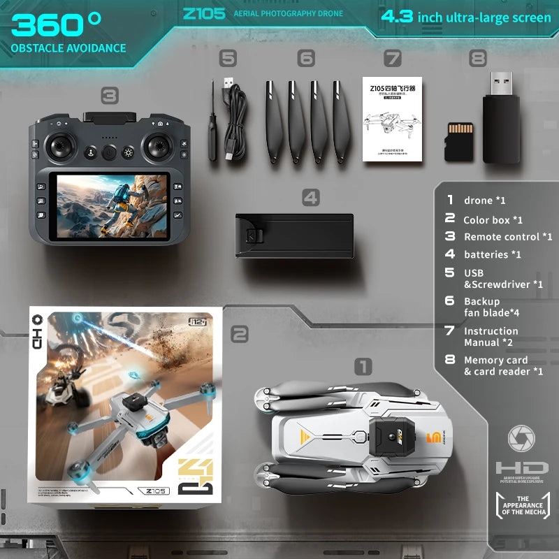 Z105 Drone - 4.3 Inch Screen Control Brushless Professional Aerial Camera Anti-Shake Gimbal