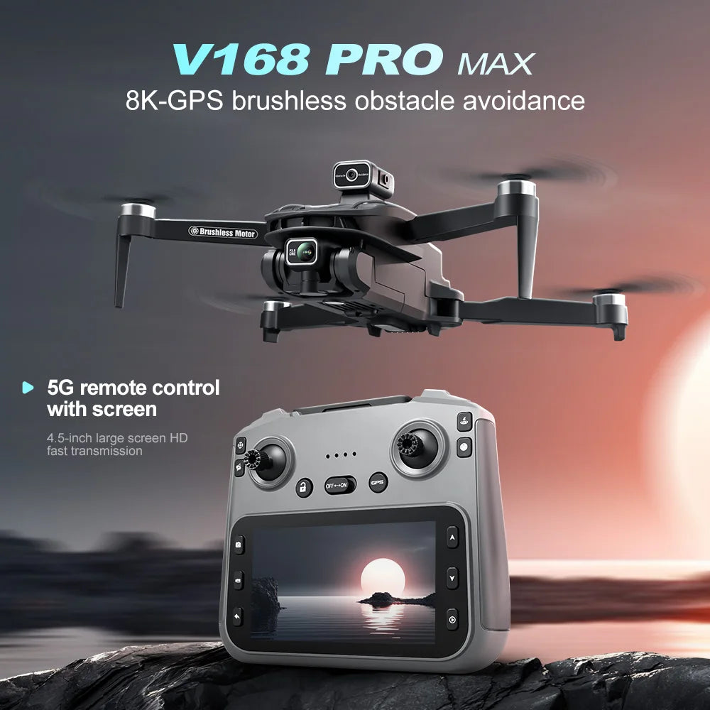V168 MAX GPS Drone - Professional 8K HD Camera Obstacle Avoidance FPV 5G WiFi Brushless Screen Control Quadcopter