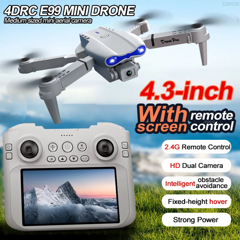 E99 MAX Drone - 8K HD 4.3 Inch Screen Remote Control Headless Mode 360 Roll Mini Quadcopter Kid Toy