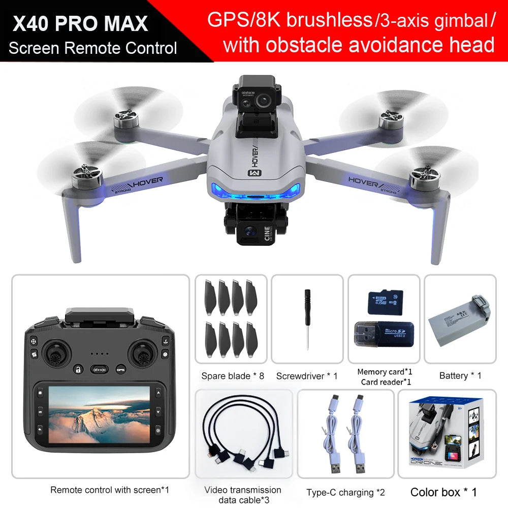 X40 Drone - 4K Professional HD Camera 3-Axis Gimbal Obstacle Avoidance Aerial Photography Brushless Foldable Quadcopter