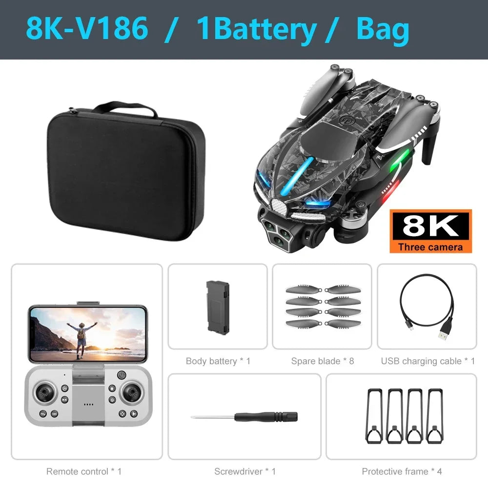 V186 Pro Drone - 8K Professional Triple HD Camera Aerial Photography Obstacle Avoidance FPV Brushless