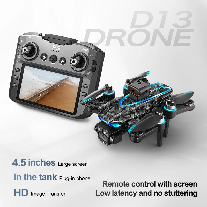 D042 - D13 Drone - 4K Triple Camera 5G WiFi FPV Brushless 360° Obstacle Avoidance 4.5" Screen Quadcopter