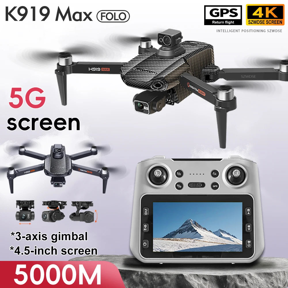 K919 MAX Drone - GPS Professional 8K Camera 3-Axis Gimbal Aerial FPV Brushless Obstacle Avoidance Large Screen Folding