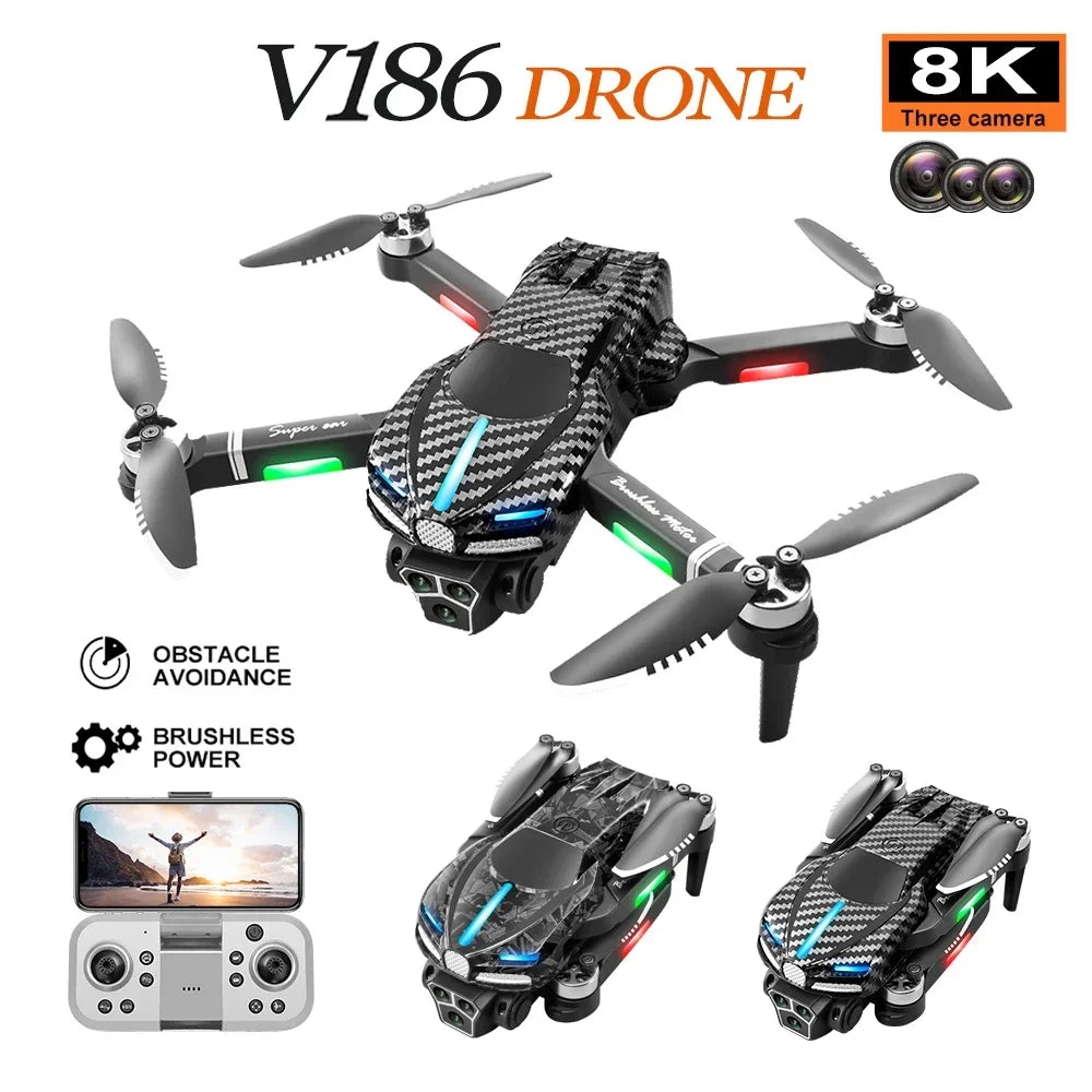 V186 Pro Drone - 8K Professional Triple HD Camera Aerial Photography Obstacle Avoidance FPV Brushless