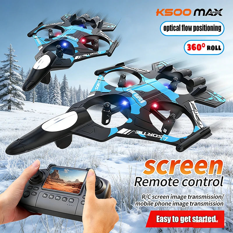 K500 MAX Drone - 2.4G WiFi RC Fighter Airplane Stunt Tumbling LED Colored Lights Christmas Gift