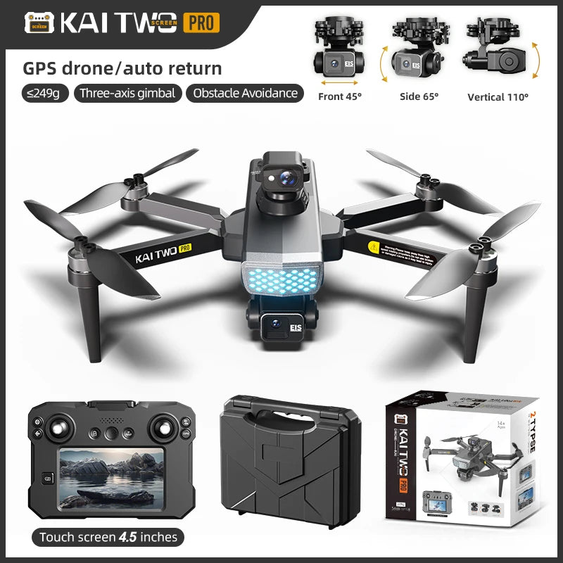 KAI TWO Drone - 8K HD GPS Professional Dual Camera Brushless with Obstacle Avoidance & Screen