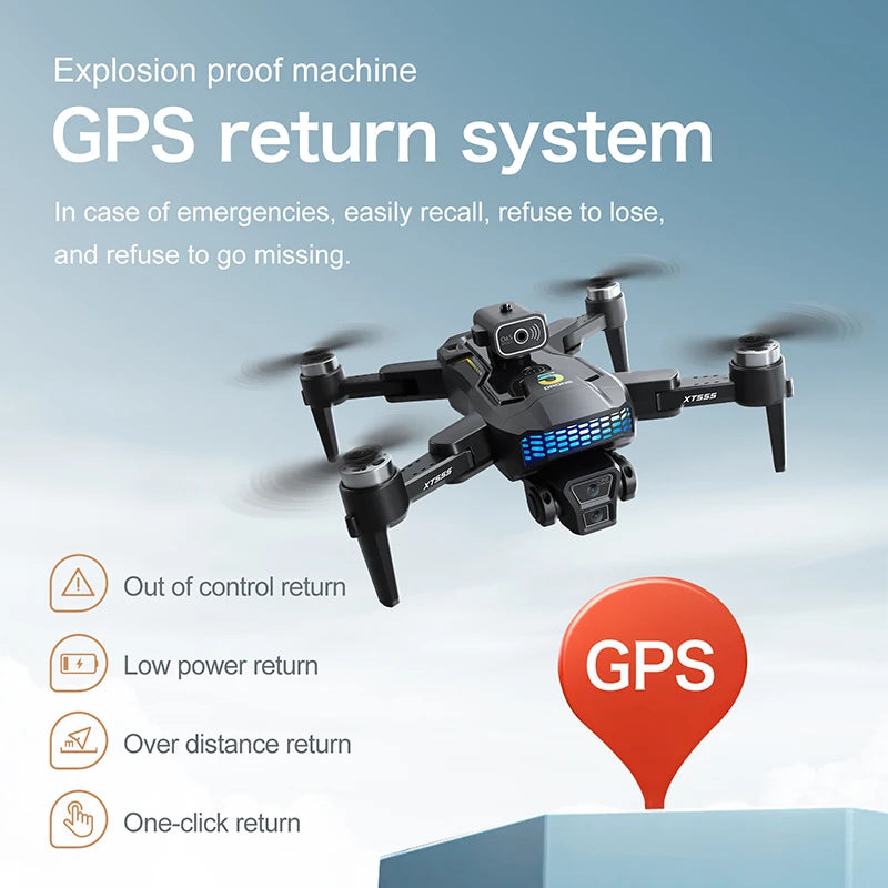 D043 - XT555 Drone - GPS 4K/8K Dual Camera Brushless 5G WiFi FPV Foldable 4.3" Screen Display Quadcopter