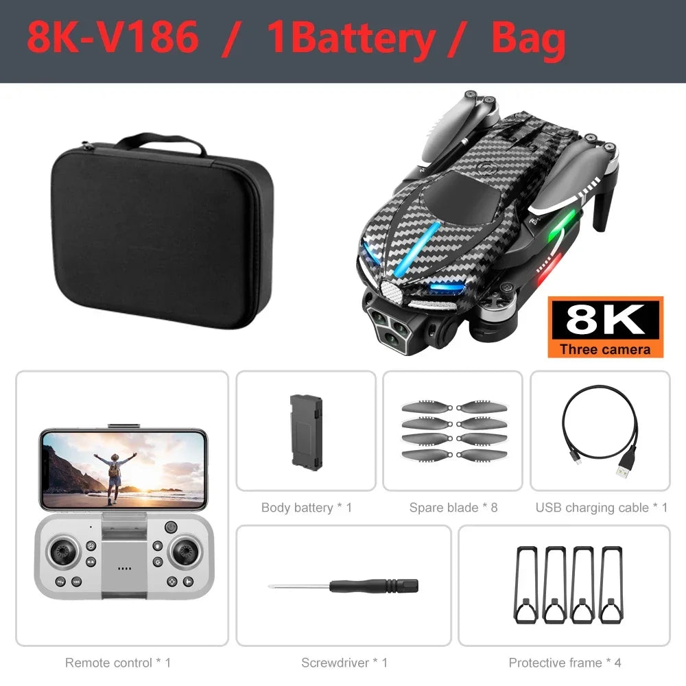 V186 Pro Drone - 8K Professional Triple HD Camera Aerial Photography Obstacle Avoidance FPV Brushless