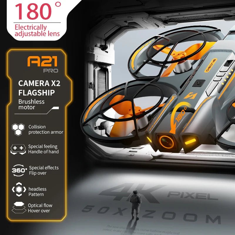 A21 Pro Drone - 4K HD Screen Mini 180° Electric Adjustable Camera WiFi Brushless Obstacle Avoidance
