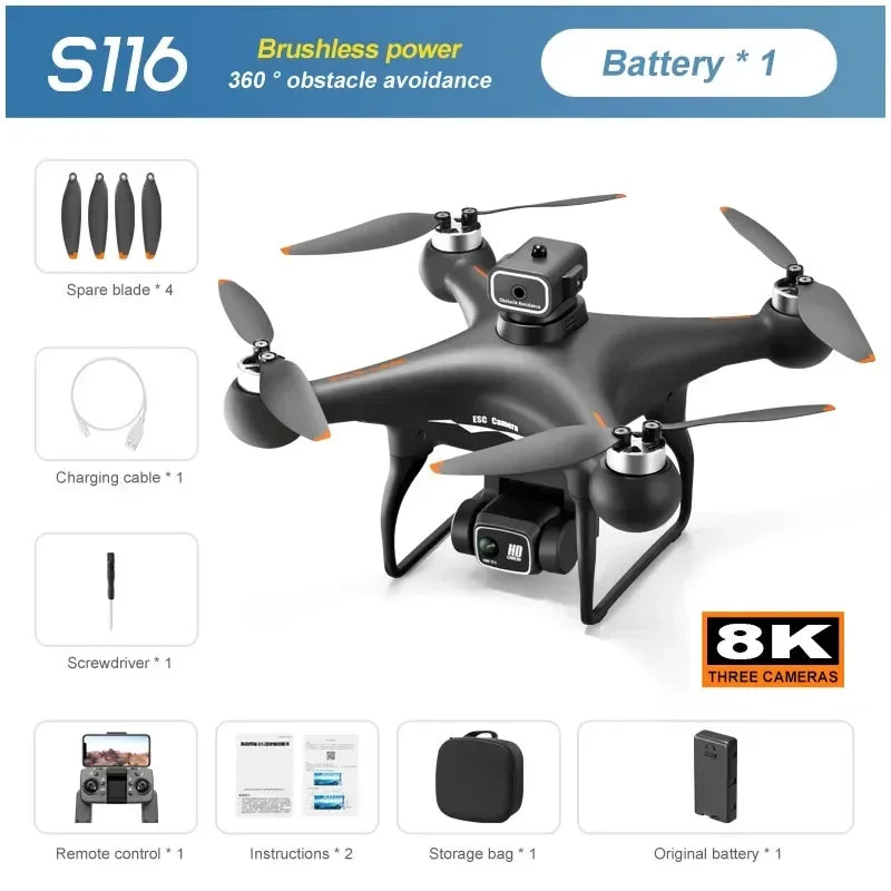 S116 Drone - 8K Brushless Motor Dual Camera Optical Flow Zoom Obstacle Avoidance Quadcopter