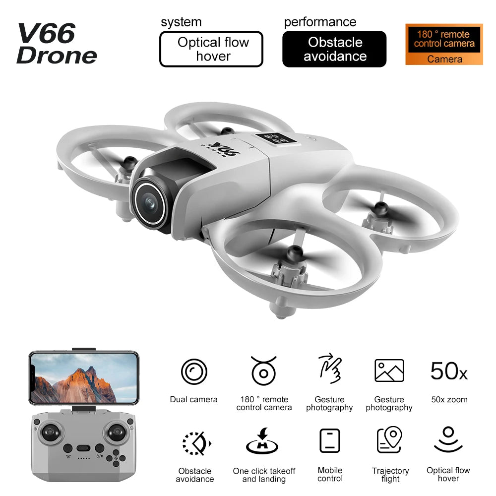 V66 Drone - Gravity Sensing Emergency Stop One Click Calibration 2.4G Optical Flow Obstacle Avoidance
