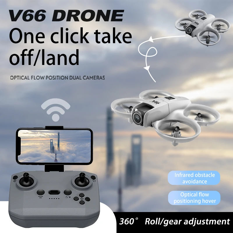 V66 Mini Drone - 4K Professional HD Wide Angle Camera WiFi FPV Height Keep Foldable Quadcopter