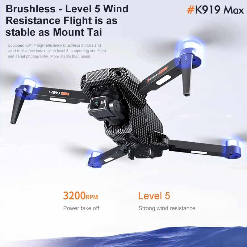 K919 MAX Drone - GPS Professional 8K Camera 3-Axis Gimbal Aerial FPV Brushless Obstacle Avoidance Large Screen Folding
