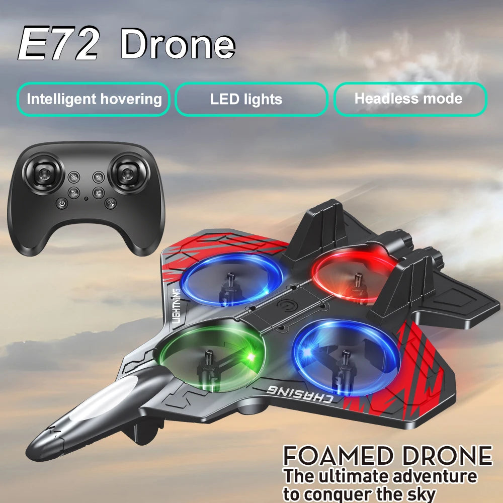 E72 Drone - High-Performance Foam Aircraft Stunt Intelligent Fixed Height Hover 360° Turn LED Lights