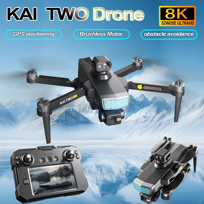 KAI TWO Drone - 8K HD GPS Professional Dual Camera Brushless with Obstacle Avoidance & Screen