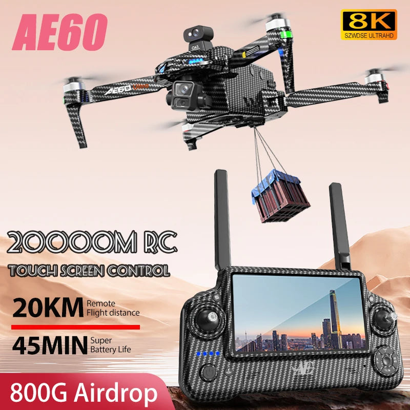 AE60 GPS Drone - Professional 8K Camera 3-Axis Gimbal 5G WiFi Brushless Touch Screen Control Fishing