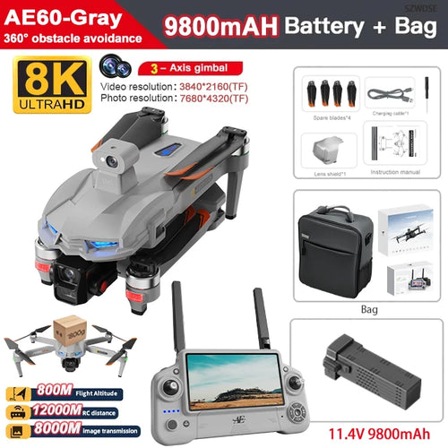 AE60 GPS Drone - Professional 8K Camera 3-Axis Gimbal 5G WiFi Brushless Touch Screen Control Fishing