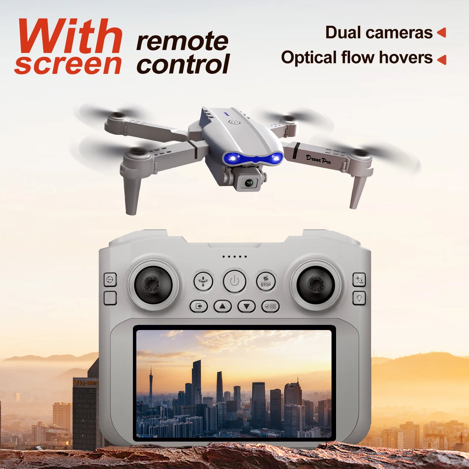 E99 MAX Drone - 8K HD 4.3 Inch Screen Remote Control Headless Mode 360 Roll Mini Quadcopter Kid Toy